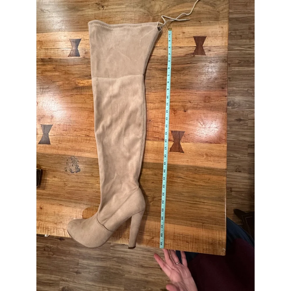 Chase & Chloe Tan Suede Over The Knee Boots Block Heel Size 8